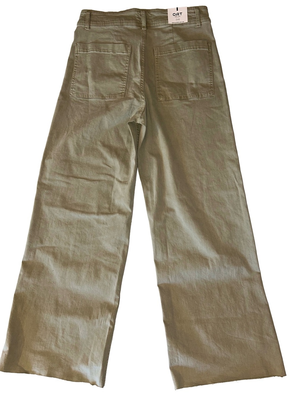 Oat New York Wide Leg High Rise Olive Jeans Raw Hem - Picture 2 of 6